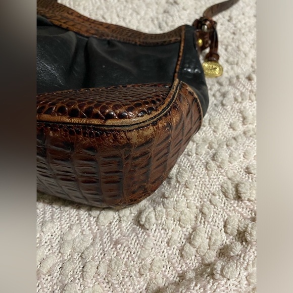 Brahmin Tuscan Shoulder Bag Pecan Croc Black Leather Purse - Picture 4 of 14